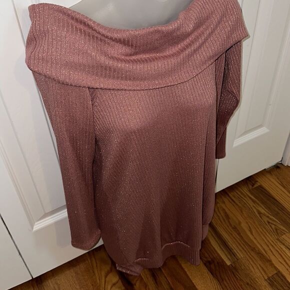 Sweet Claire Iridescent Pink Mauve Gold Off Shoulder Sweater Shirt Top Blouse M - Picture 2 of 5
